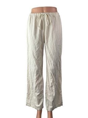 Pacific Republic Women's White High Waisted Tie Wide Leg Trousers Pants Size M